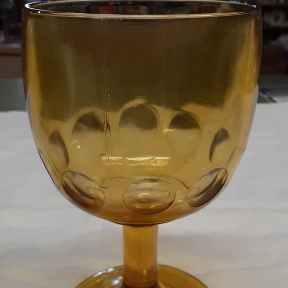 Vintage Bartlett Collins Golden Amber Thumbprint Goblet - Picture 2 of 7
